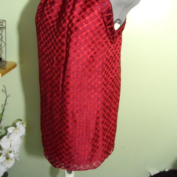 M.S.S.P. MAX STUDIO Velvet Chiffon High neck Top XS Red Trapeze Tunic blouse Hot - Picture 6 of 9